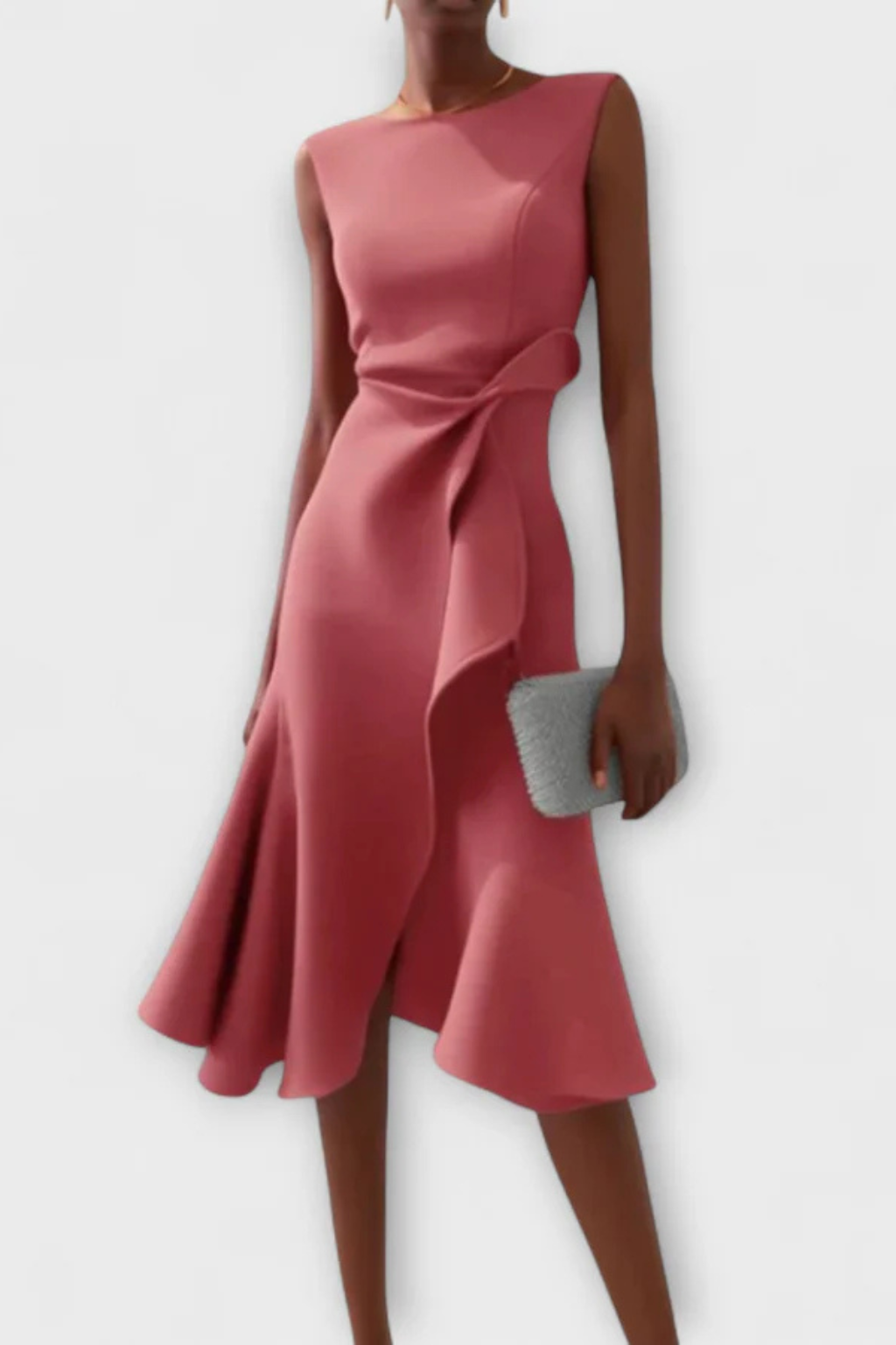 Elegant Pleated Midi Summer Dress for Women with Waist Tie - Lightweight Fabric, Perfect for Casual Outings and Events