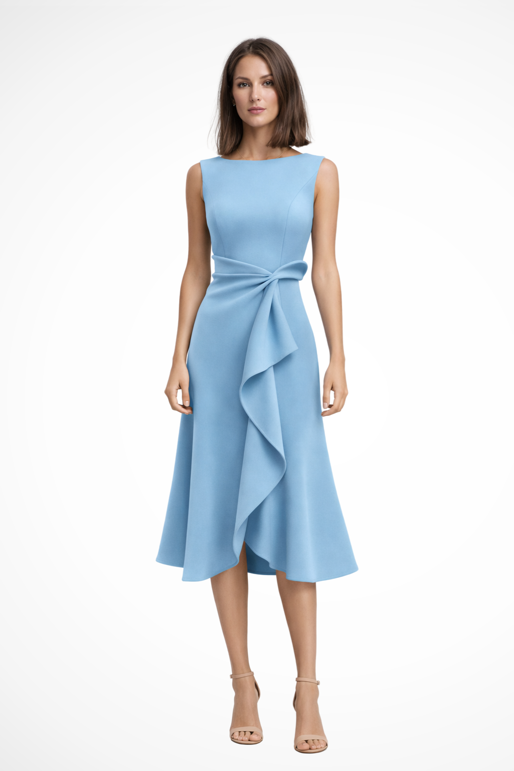 Elegant Pleated Midi Summer Dress for Women with Waist Tie - Lightweight Fabric, Perfect for Casual Outings and Events