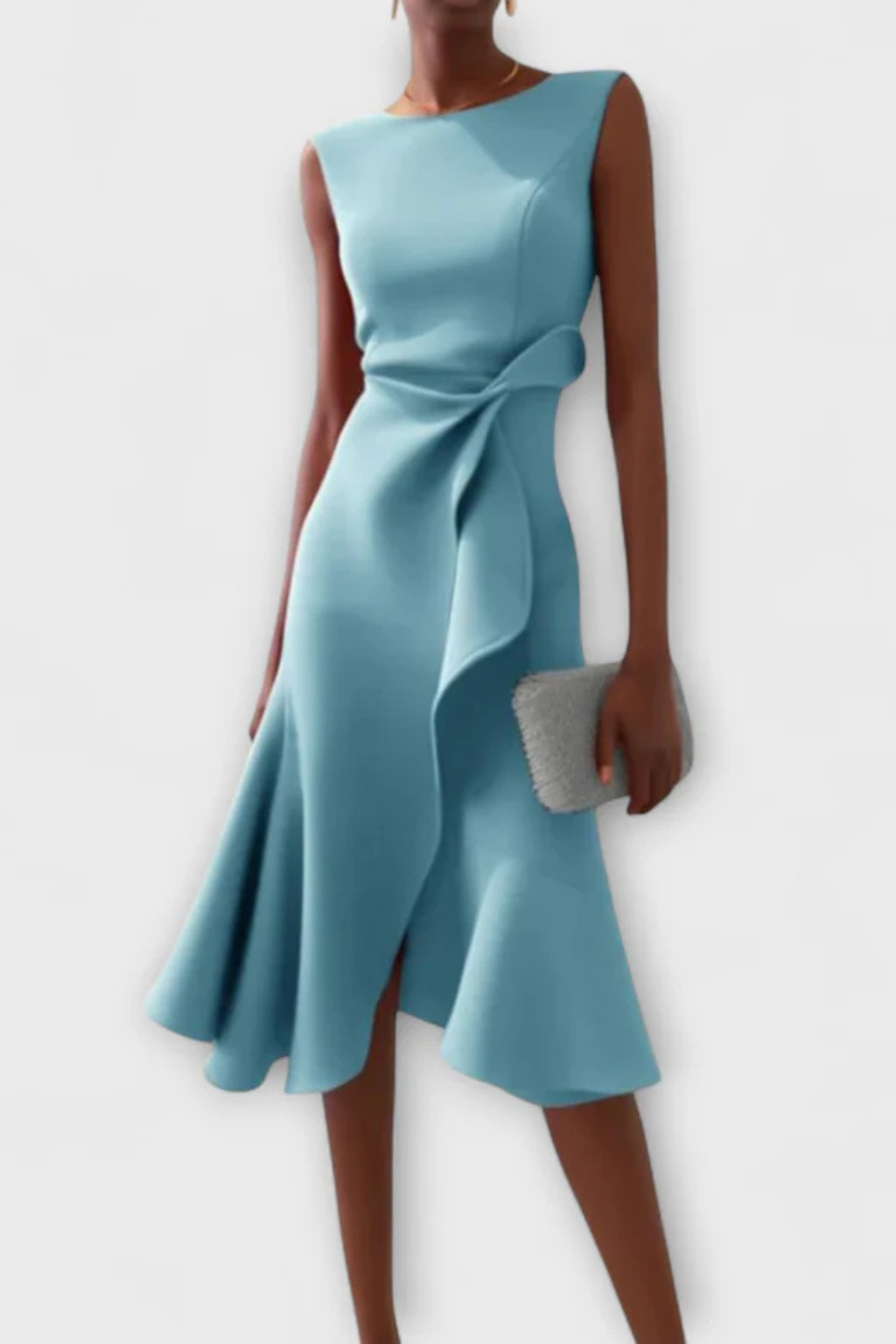 Elegant Pleated Midi Summer Dress for Women with Waist Tie - Lightweight Fabric, Perfect for Casual Outings and Events
