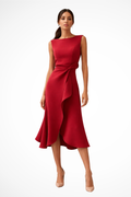 Elegant Pleated Midi Summer Dress for Women with Waist Tie - Lightweight Fabric, Perfect for Casual Outings and Events