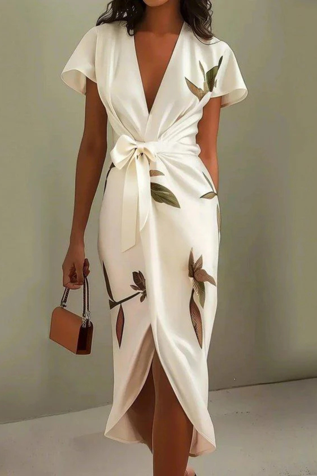Elegant Wrap Midi Summer Dress for Women - Lightweight Fabric, Perfect for Casual Outings and Special Occasions