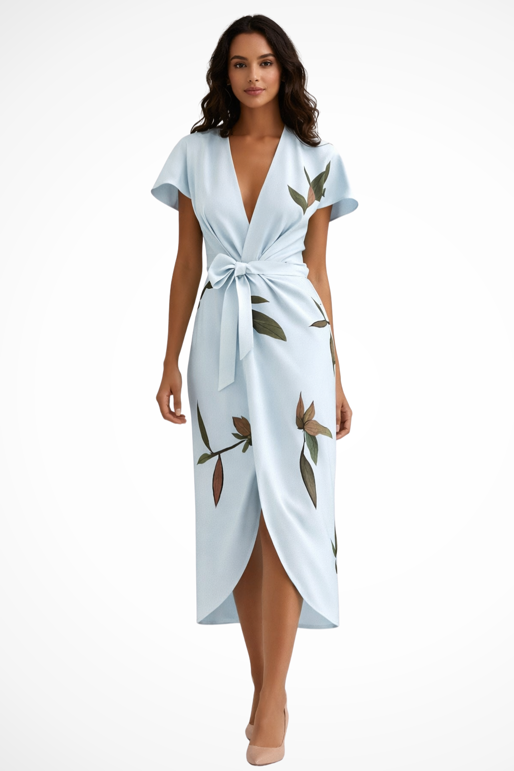 Elegant Wrap Midi Summer Dress for Women - Lightweight Fabric, Perfect for Casual Outings and Special Occasions