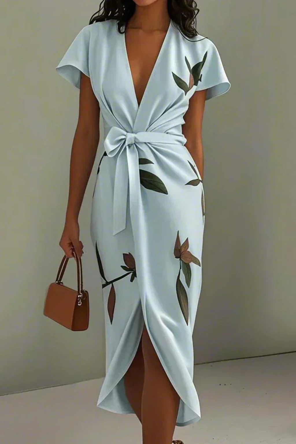 Elegant Wrap Midi Summer Dress for Women - Lightweight Fabric, Perfect for Casual Outings and Special Occasions