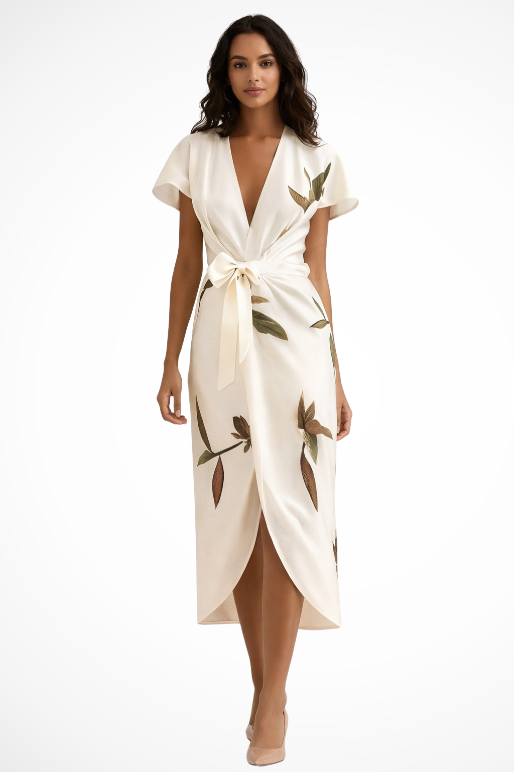 Elegant Wrap Midi Summer Dress for Women - Lightweight Fabric, Perfect for Casual Outings and Special Occasions