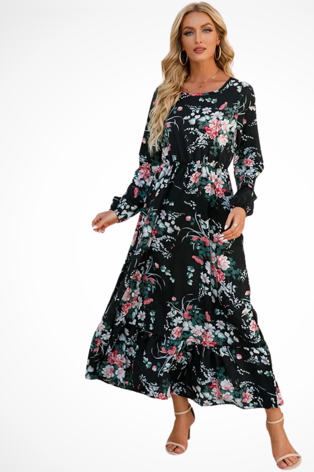 Floral Long Sleeve Maxi Dress for Women | Boho Summer Midi Style | Lightweight Fabric | Perfect for Casual Outings