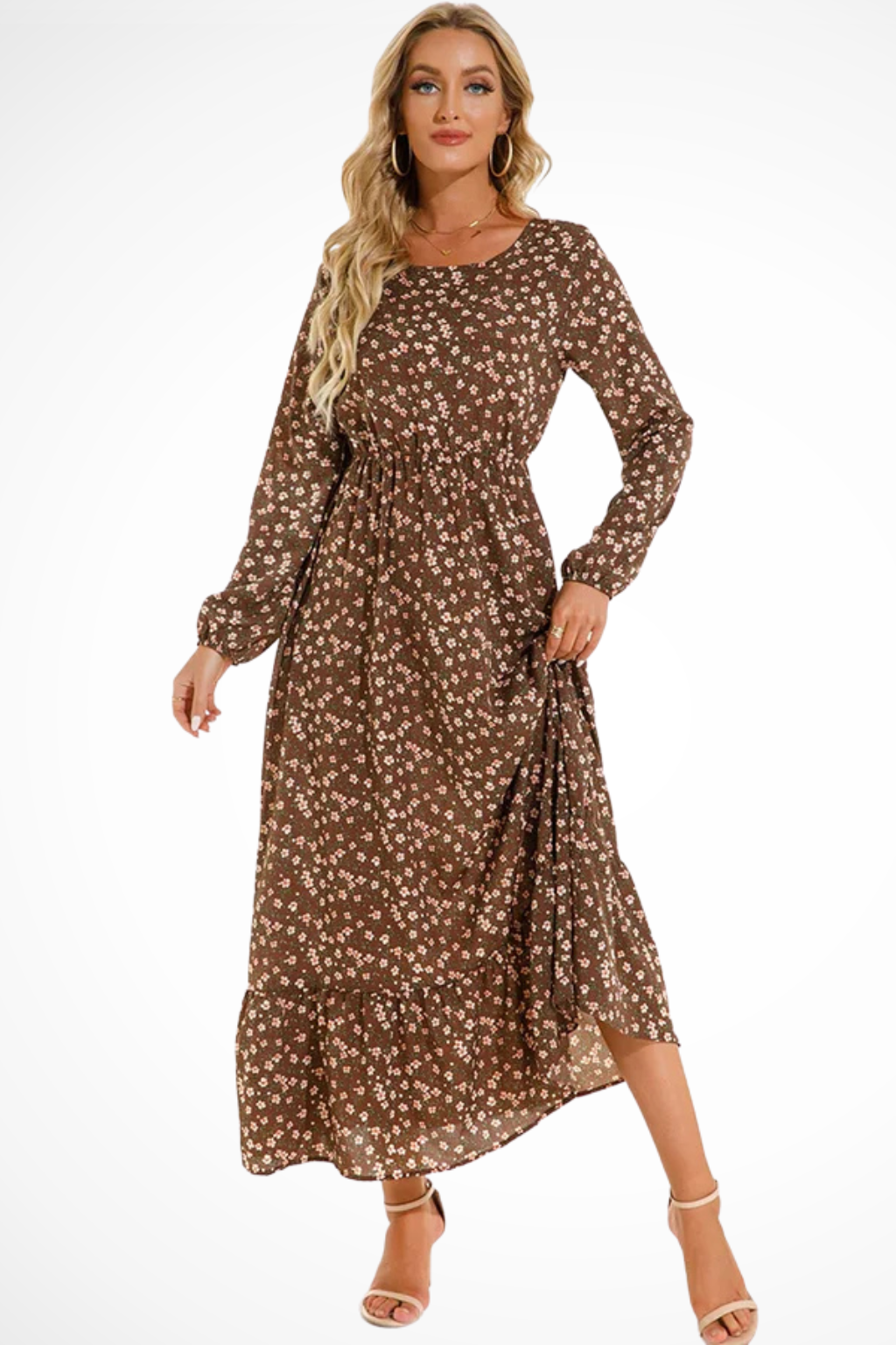 Floral Long Sleeve Maxi Dress for Women | Boho Summer Midi Style | Lightweight Fabric | Perfect for Casual Outings