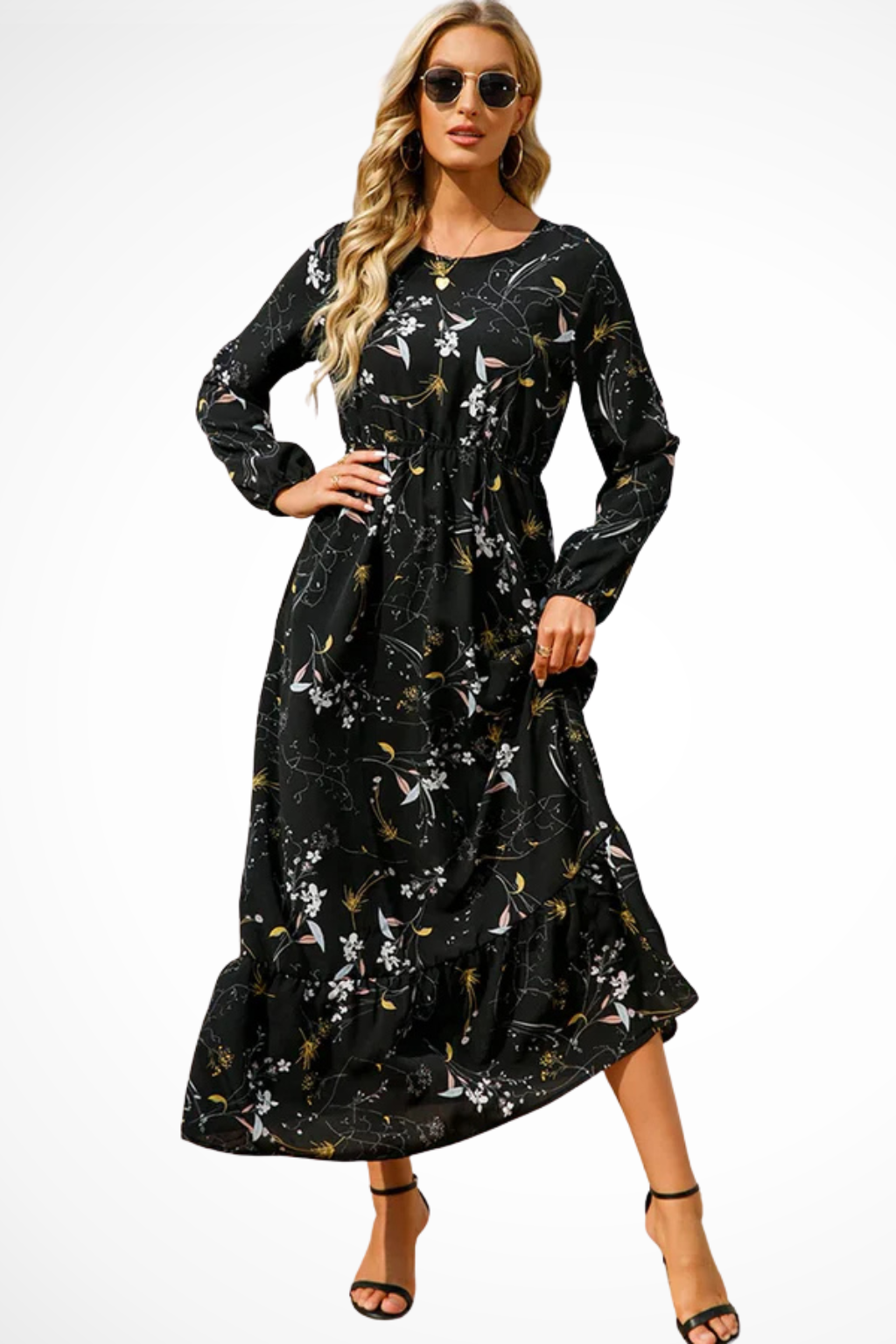 Floral Long Sleeve Maxi Dress for Women | Boho Summer Midi Style | Lightweight Fabric | Perfect for Casual Outings