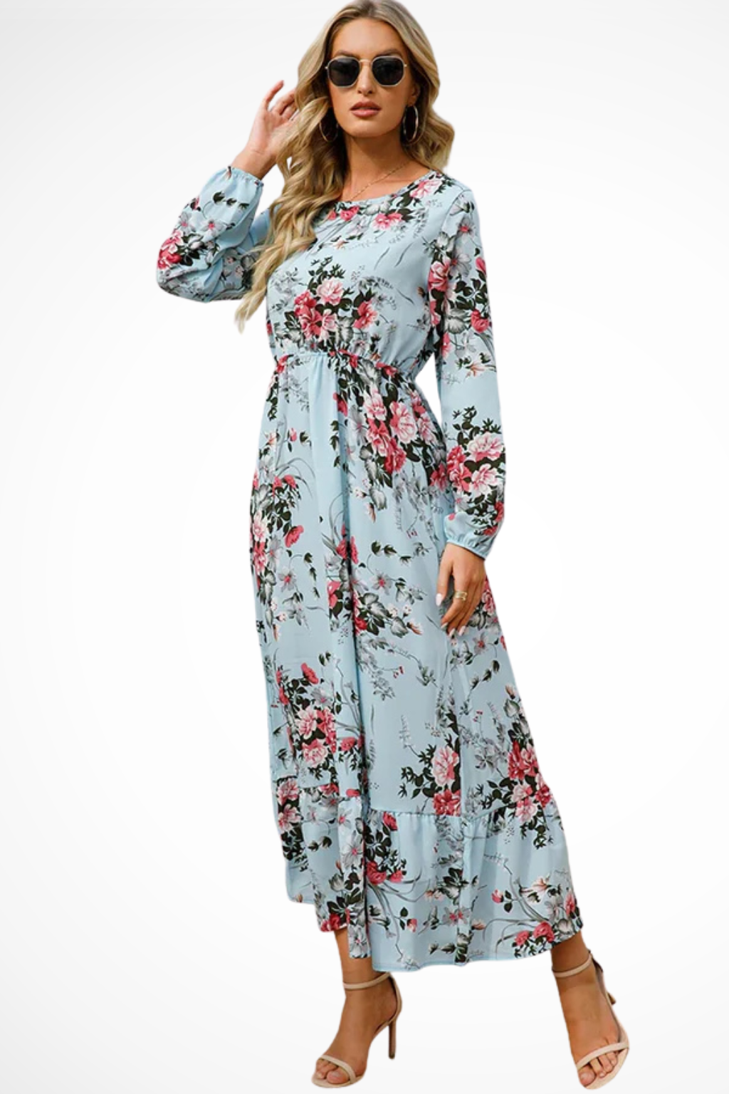 Floral Long Sleeve Maxi Dress for Women | Boho Summer Midi Style | Lightweight Fabric | Perfect for Casual Outings