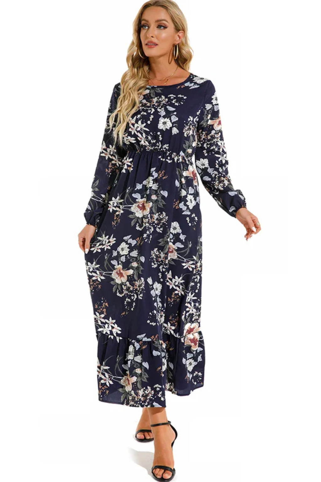 Floral Long Sleeve Maxi Dress for Women | Boho Summer Midi Style | Lightweight Fabric | Perfect for Casual Outings
