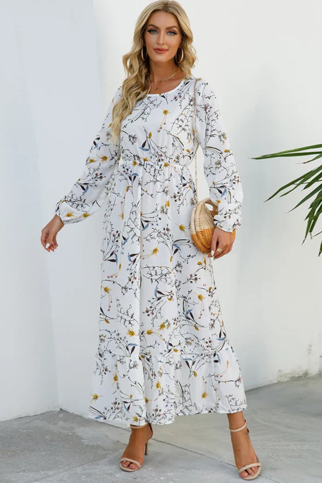 Floral Long Sleeve Maxi Dress for Women | Boho Summer Midi Style | Lightweight Fabric | Perfect for Casual Outings
