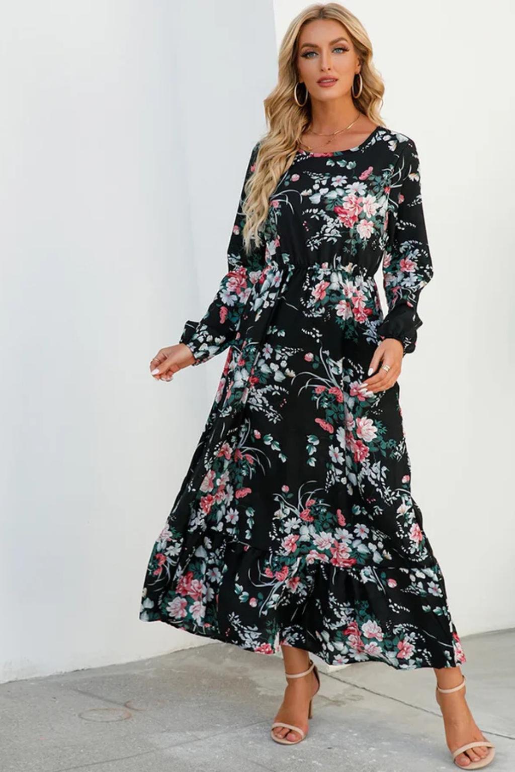 Floral Long Sleeve Maxi Dress for Women | Boho Summer Midi Style | Lightweight Fabric | Perfect for Casual Outings