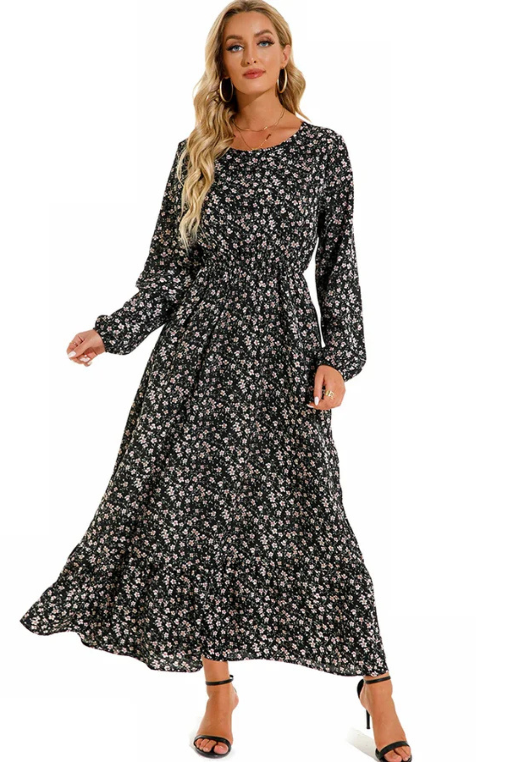 Floral Long Sleeve Maxi Dress for Women | Boho Summer Midi Style | Lightweight Fabric | Perfect for Casual Outings