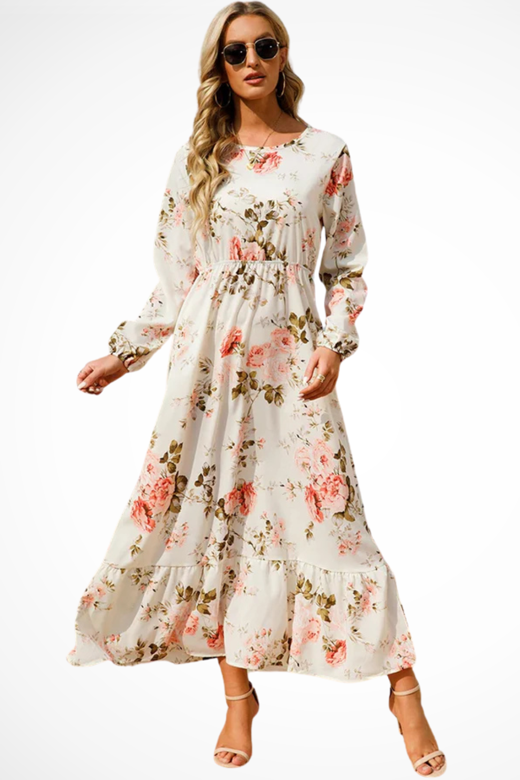 Floral Long Sleeve Maxi Dress for Women | Boho Summer Midi Style | Lightweight Fabric | Perfect for Casual Outings