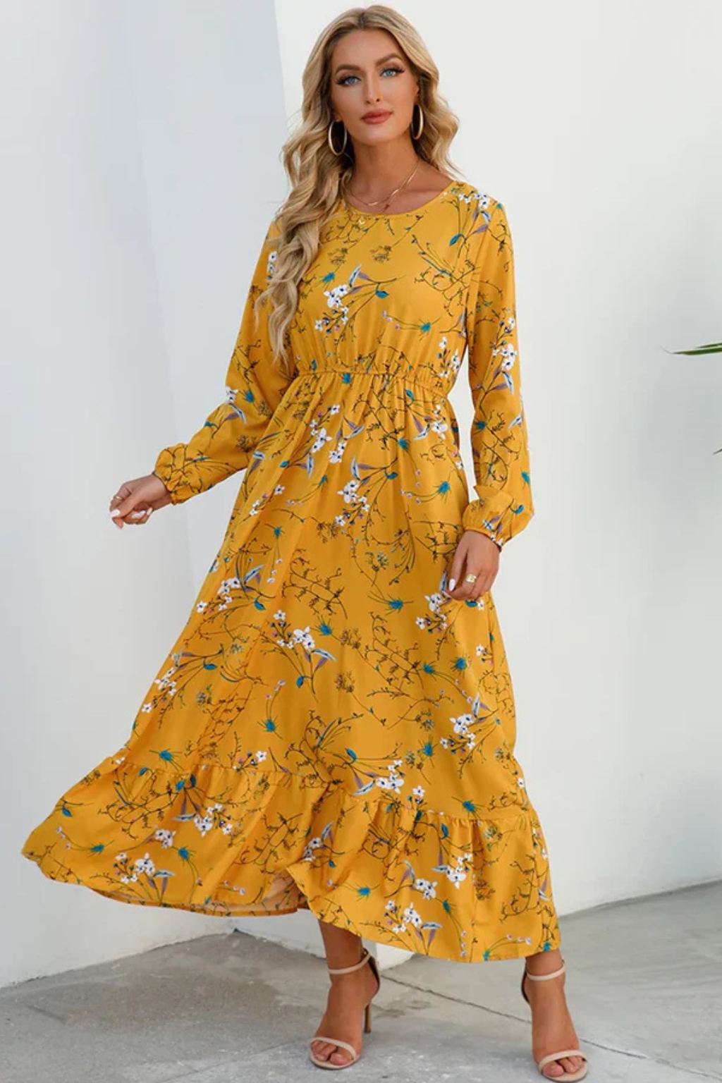 Floral Long Sleeve Maxi Dress for Women | Boho Summer Midi Style | Lightweight Fabric | Perfect for Casual Outings