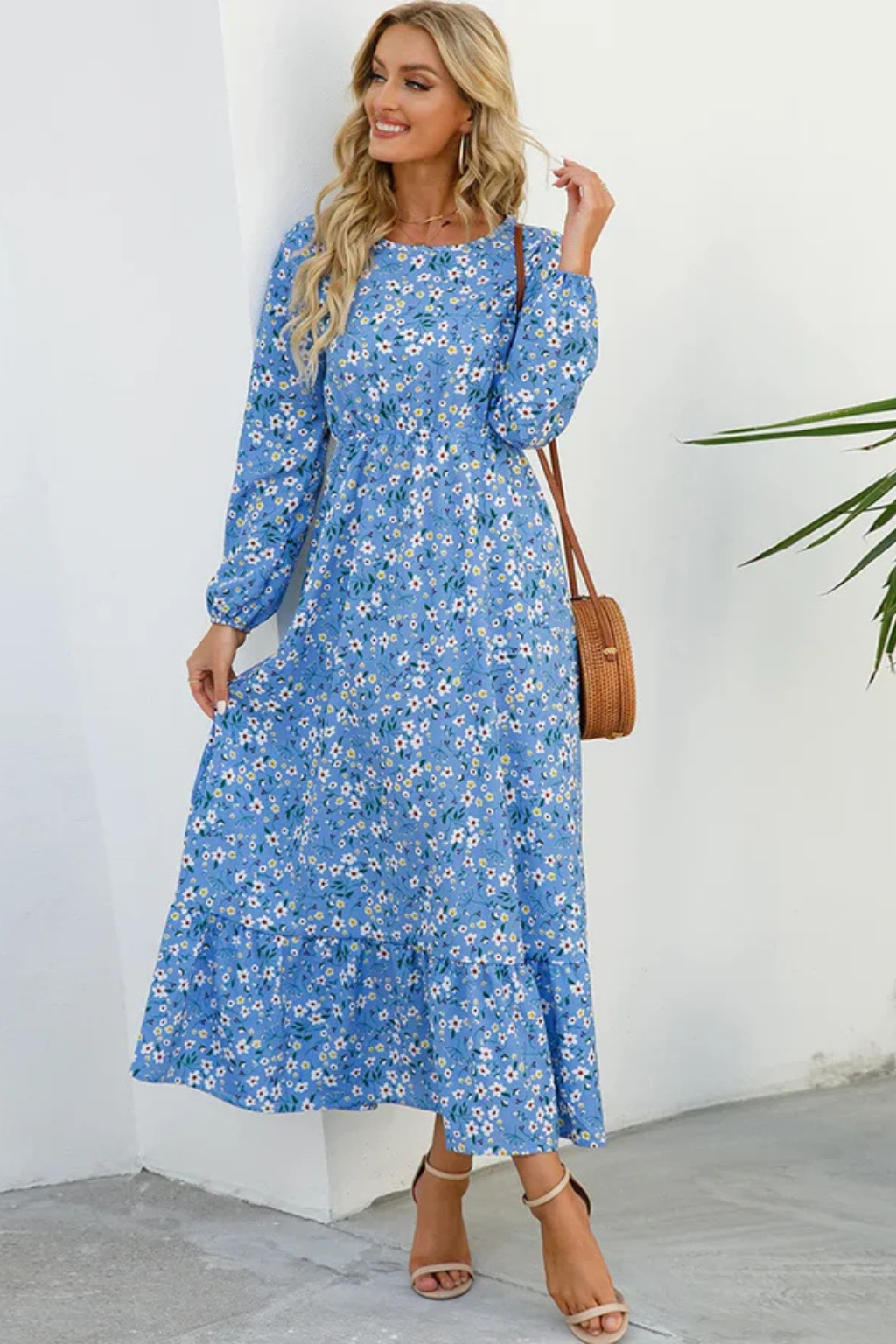 Floral Long Sleeve Maxi Dress for Women | Boho Summer Midi Style | Lightweight Fabric | Perfect for Casual Outings