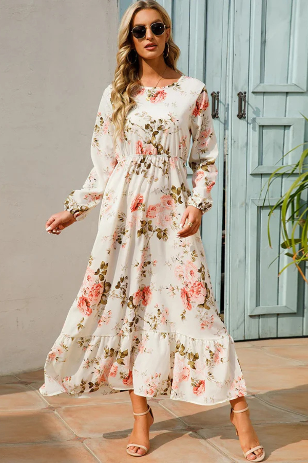 Floral Long Sleeve Maxi Dress for Women | Boho Summer Midi Style | Lightweight Fabric | Perfect for Casual Outings
