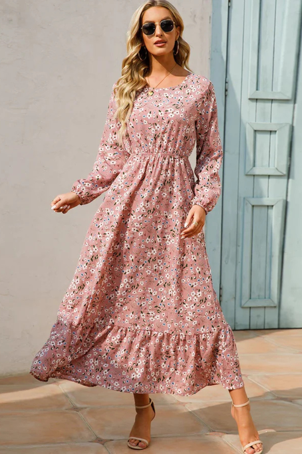 Floral Long Sleeve Maxi Dress for Women | Boho Summer Midi Style | Lightweight Fabric | Perfect for Casual Outings