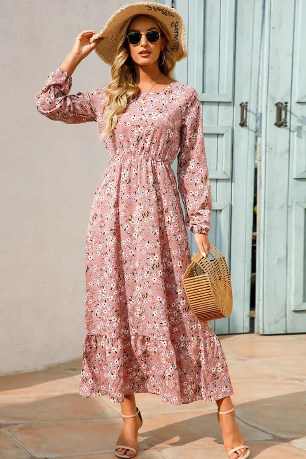 Floral Long Sleeve Maxi Dress for Women | Boho Summer Midi Style | Lightweight Fabric | Perfect for Casual Outings