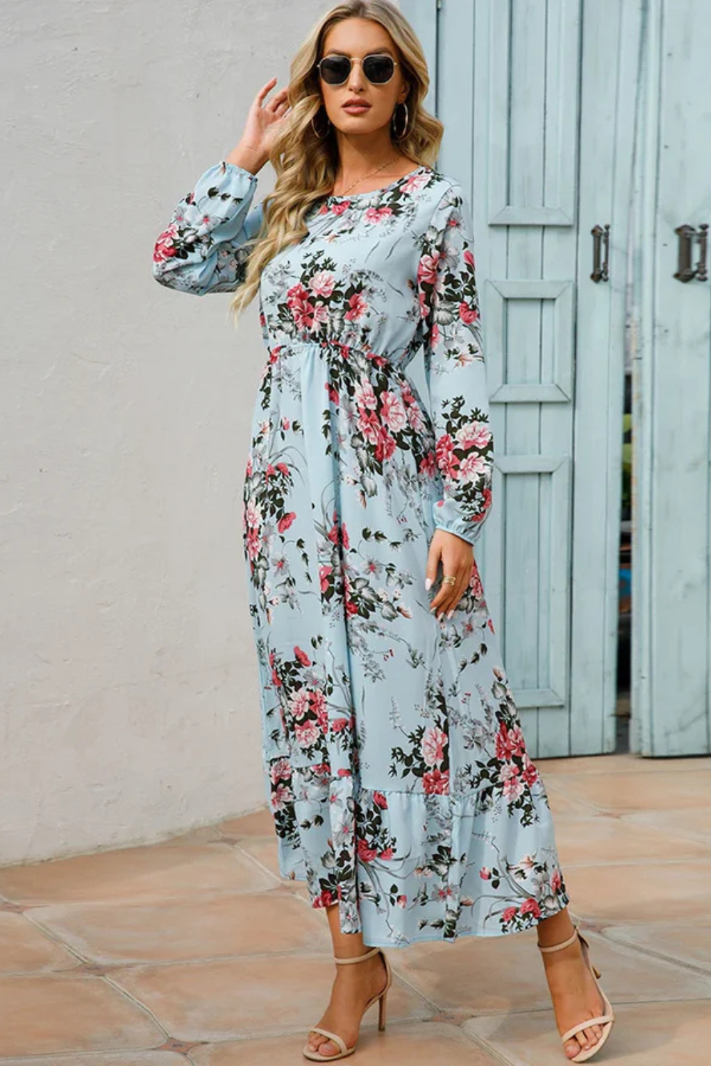 Floral Long Sleeve Maxi Dress for Women | Boho Summer Midi Style | Lightweight Fabric | Perfect for Casual Outings