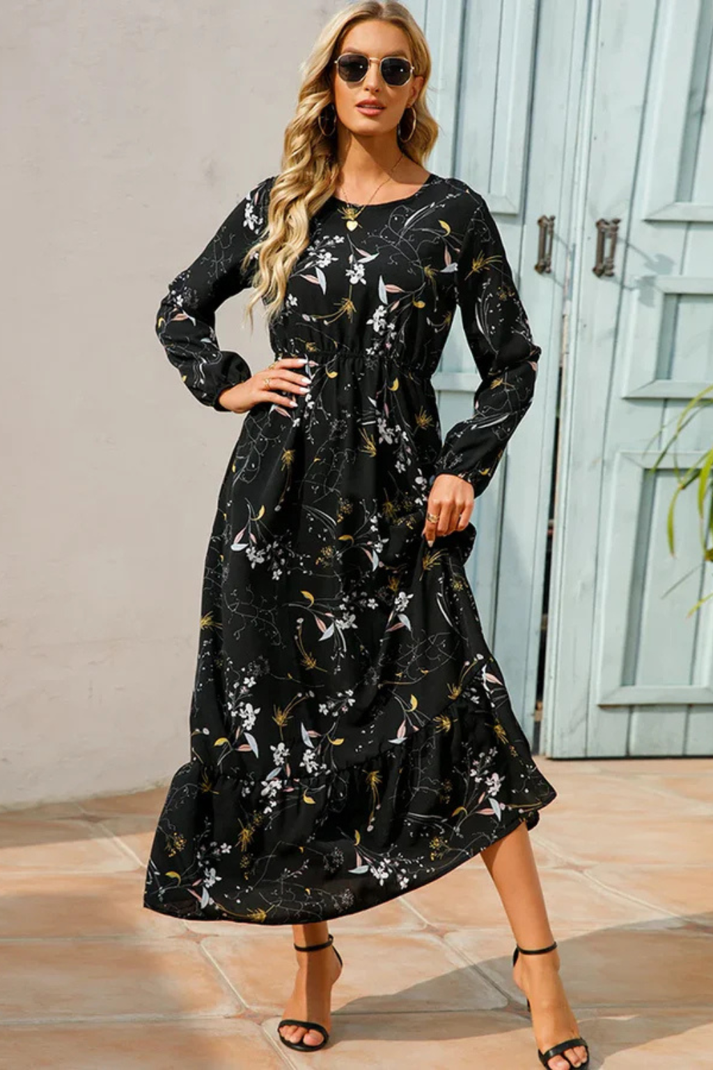 Floral Long Sleeve Maxi Dress for Women | Boho Summer Midi Style | Lightweight Fabric | Perfect for Casual Outings
