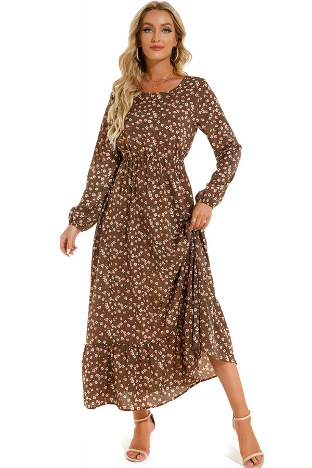 Floral Long Sleeve Maxi Dress for Women | Boho Summer Midi Style | Lightweight Fabric | Perfect for Casual Outings