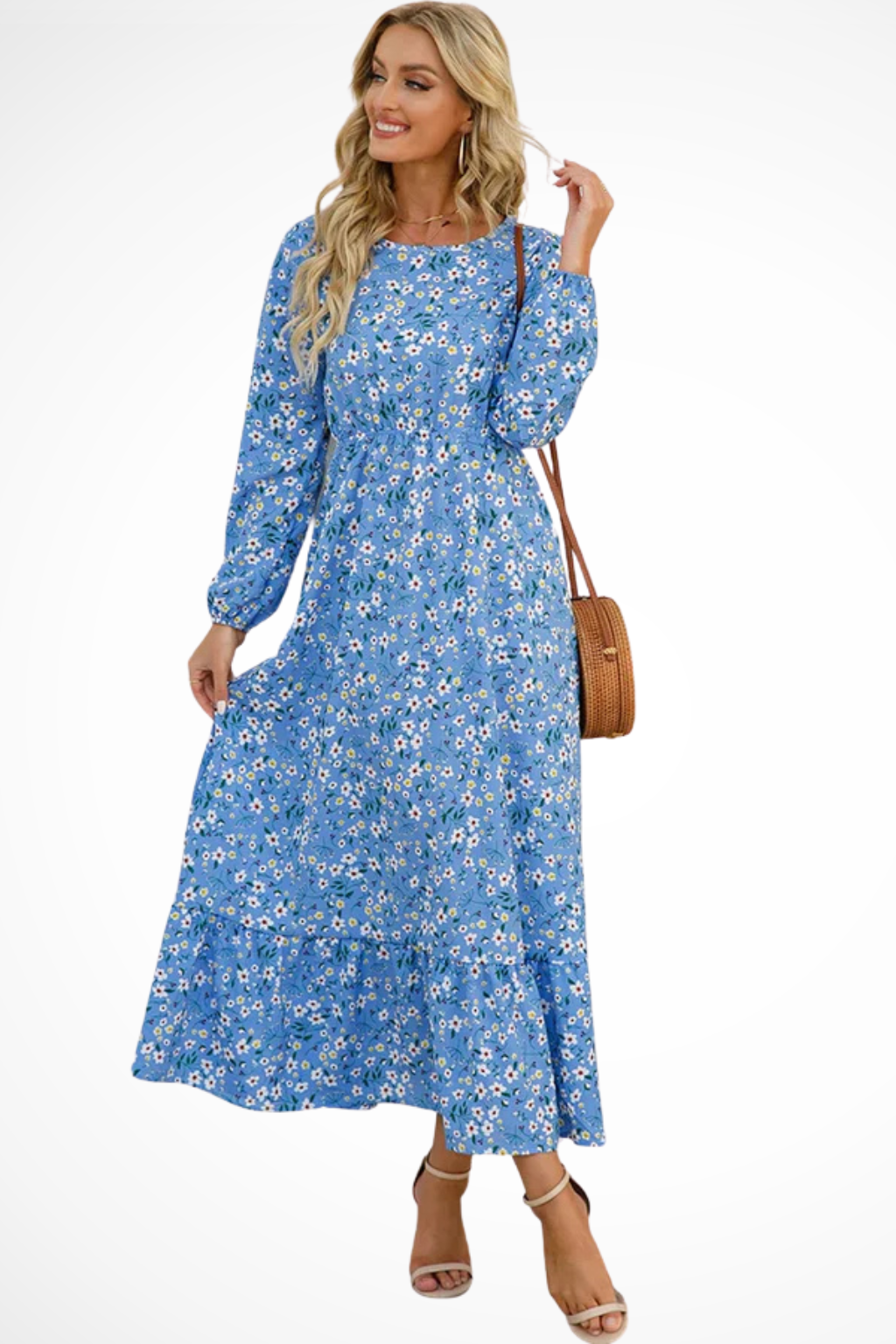 Floral Long Sleeve Maxi Dress for Women | Boho Summer Midi Style | Lightweight Fabric | Perfect for Casual Outings