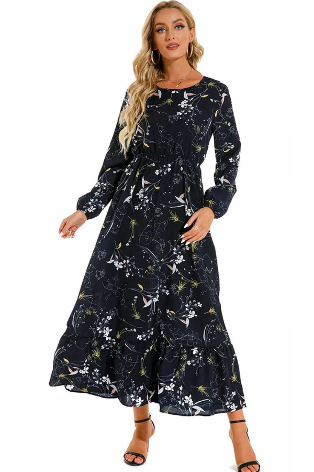 Floral Long Sleeve Maxi Dress for Women | Boho Summer Midi Style | Lightweight Fabric | Perfect for Casual Outings