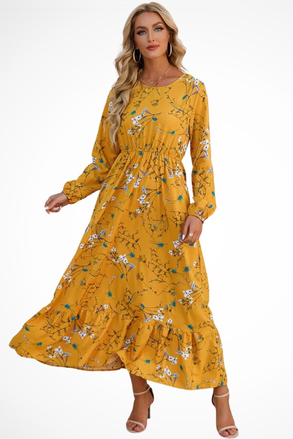 Floral Long Sleeve Maxi Dress for Women | Boho Summer Midi Style | Lightweight Fabric | Perfect for Casual Outings