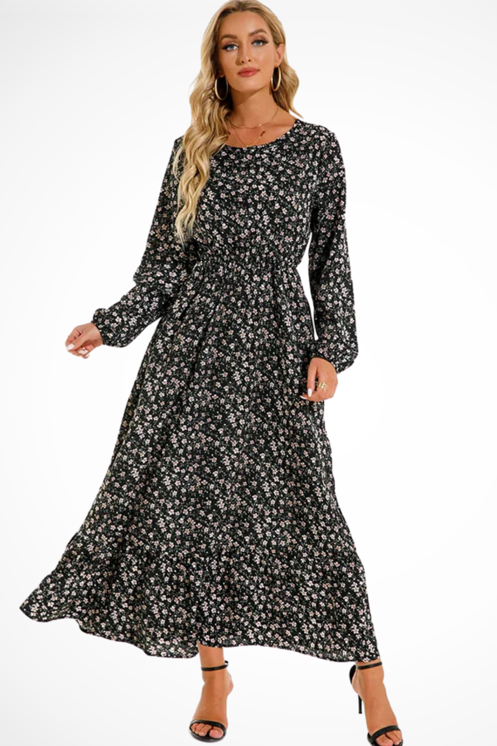 Floral Long Sleeve Maxi Dress for Women | Boho Summer Midi Style | Lightweight Fabric | Perfect for Casual Outings