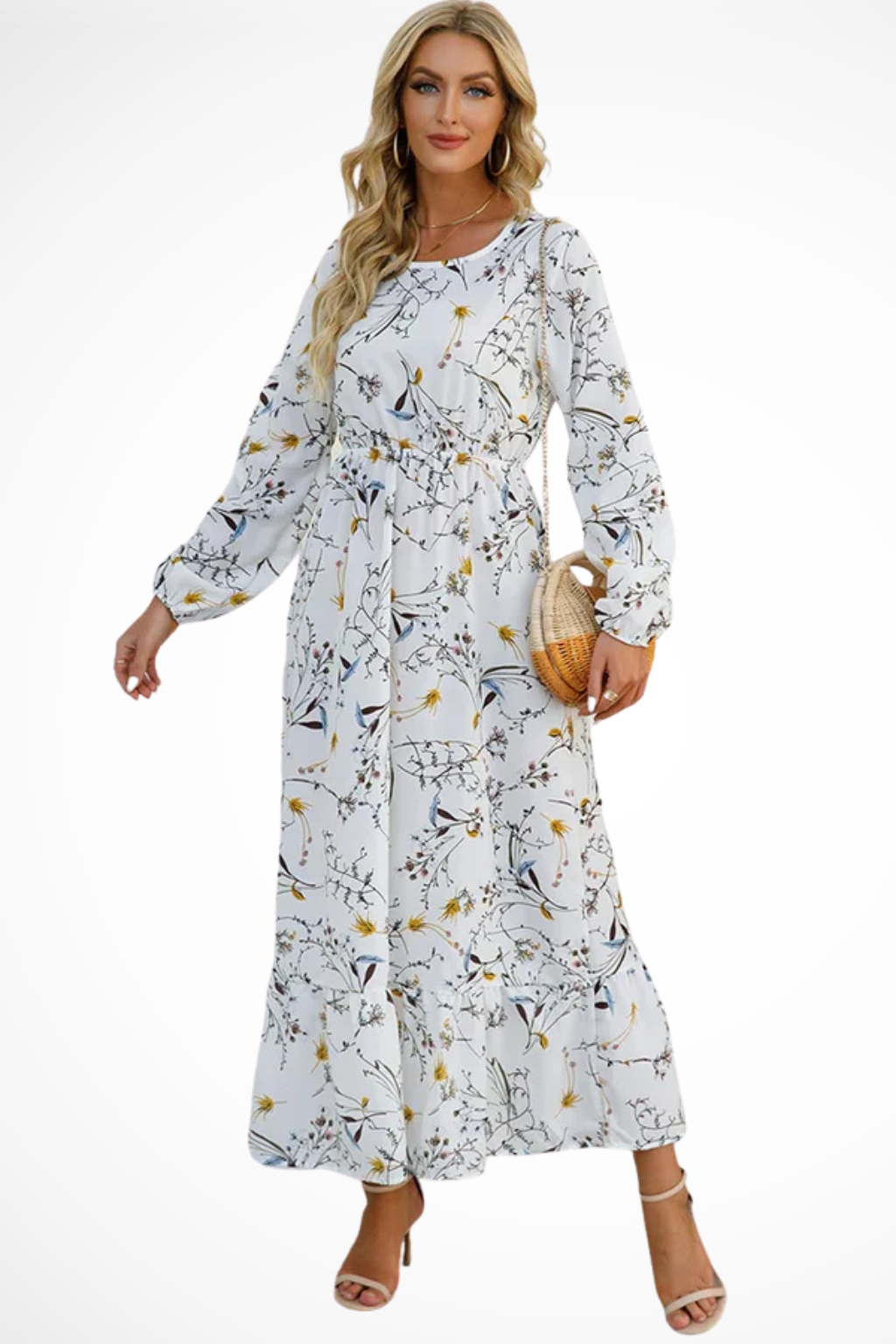 Floral Long Sleeve Maxi Dress for Women | Boho Summer Midi Style | Lightweight Fabric | Perfect for Casual Outings