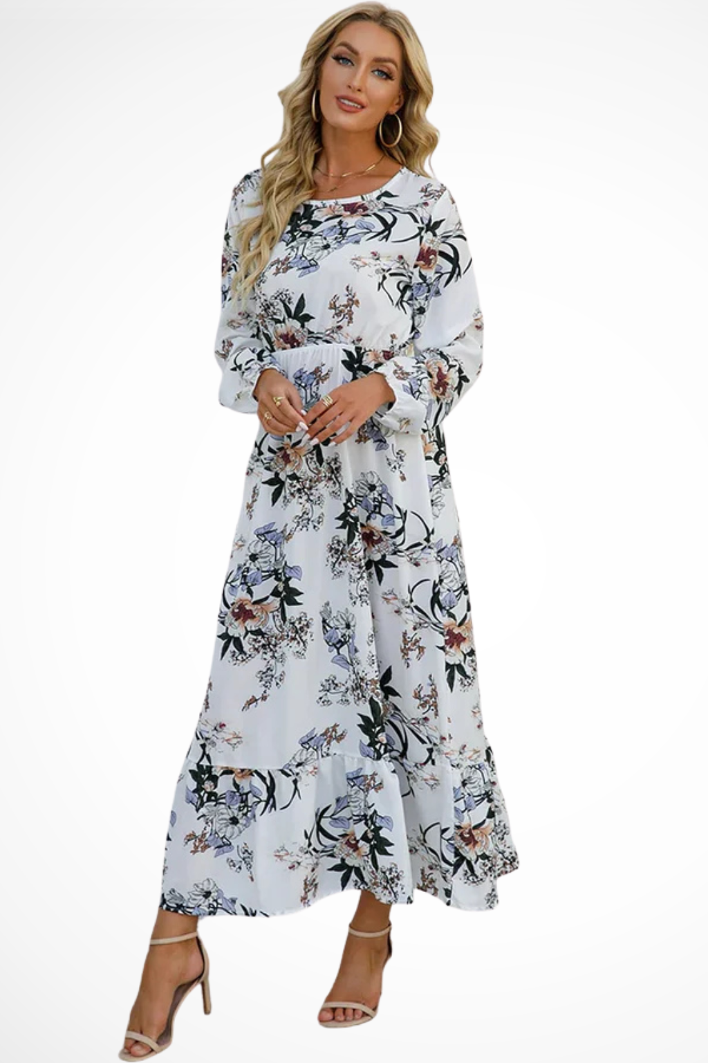 Floral Long Sleeve Maxi Dress for Women | Boho Summer Midi Style | Lightweight Fabric | Perfect for Casual Outings