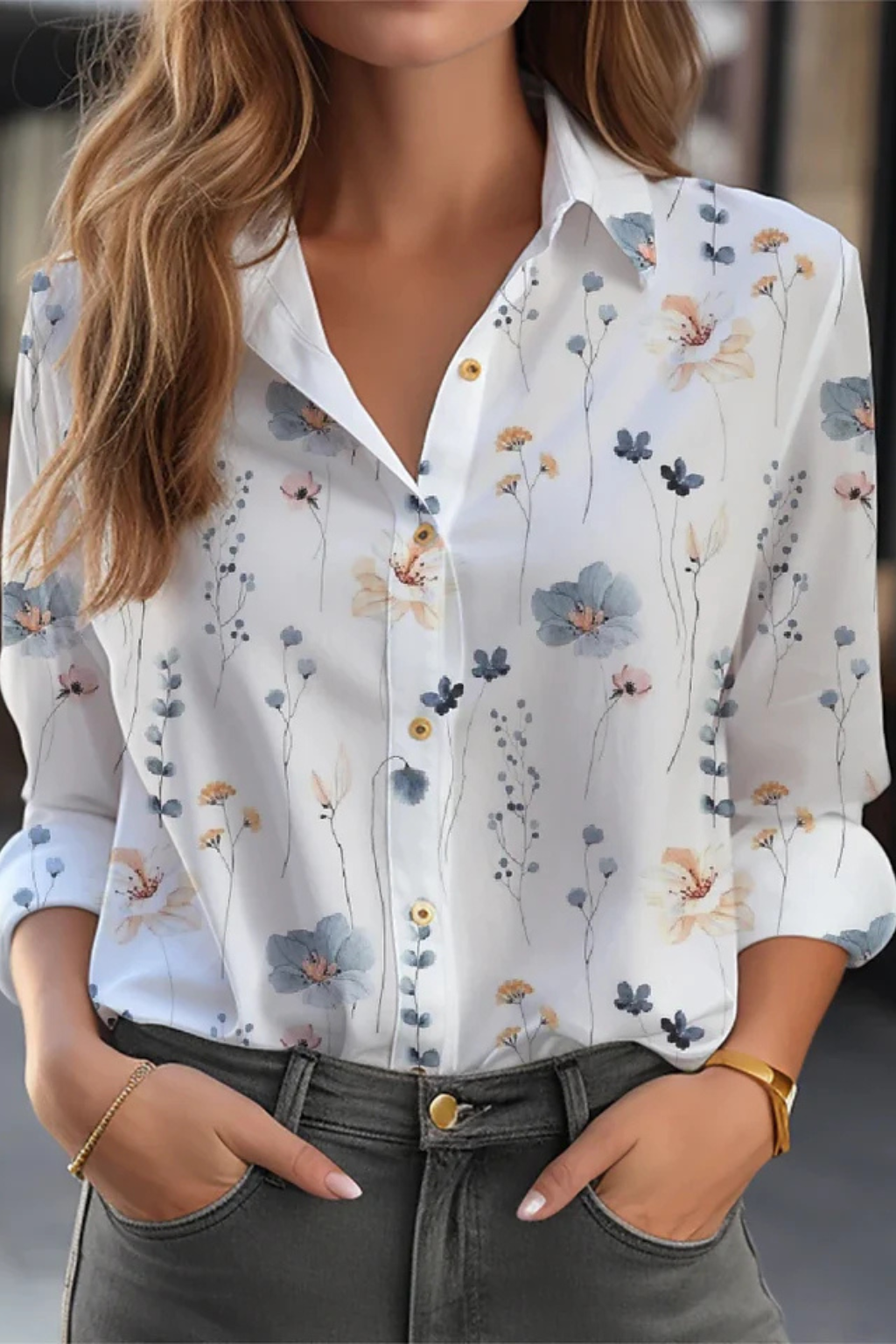 Floral Print Long Sleeve Blouse for Women | Button Down Design | Casual Wear Top