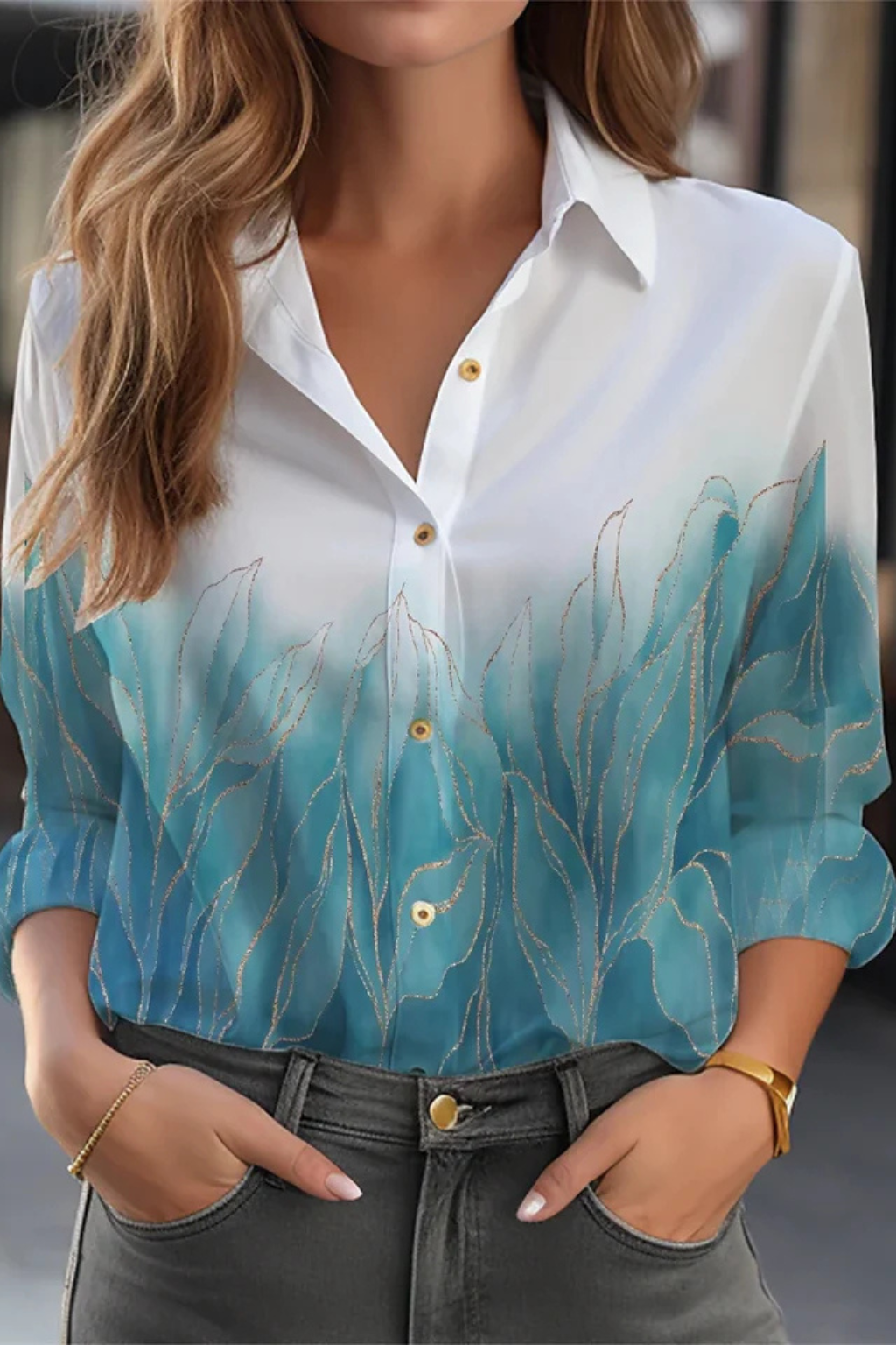 Floral Print Long Sleeve Blouse for Women | Button Down Design | Casual Wear Top