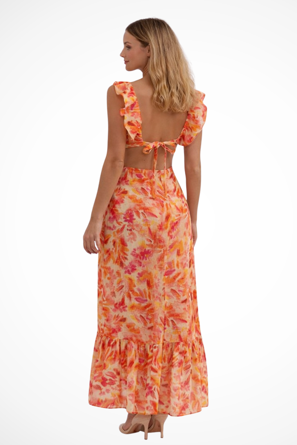 Floral Ruffle Maxi Dress for Women | V Neck Design | Perfect for Casual or Formal Occasions | Lightweight Fabric