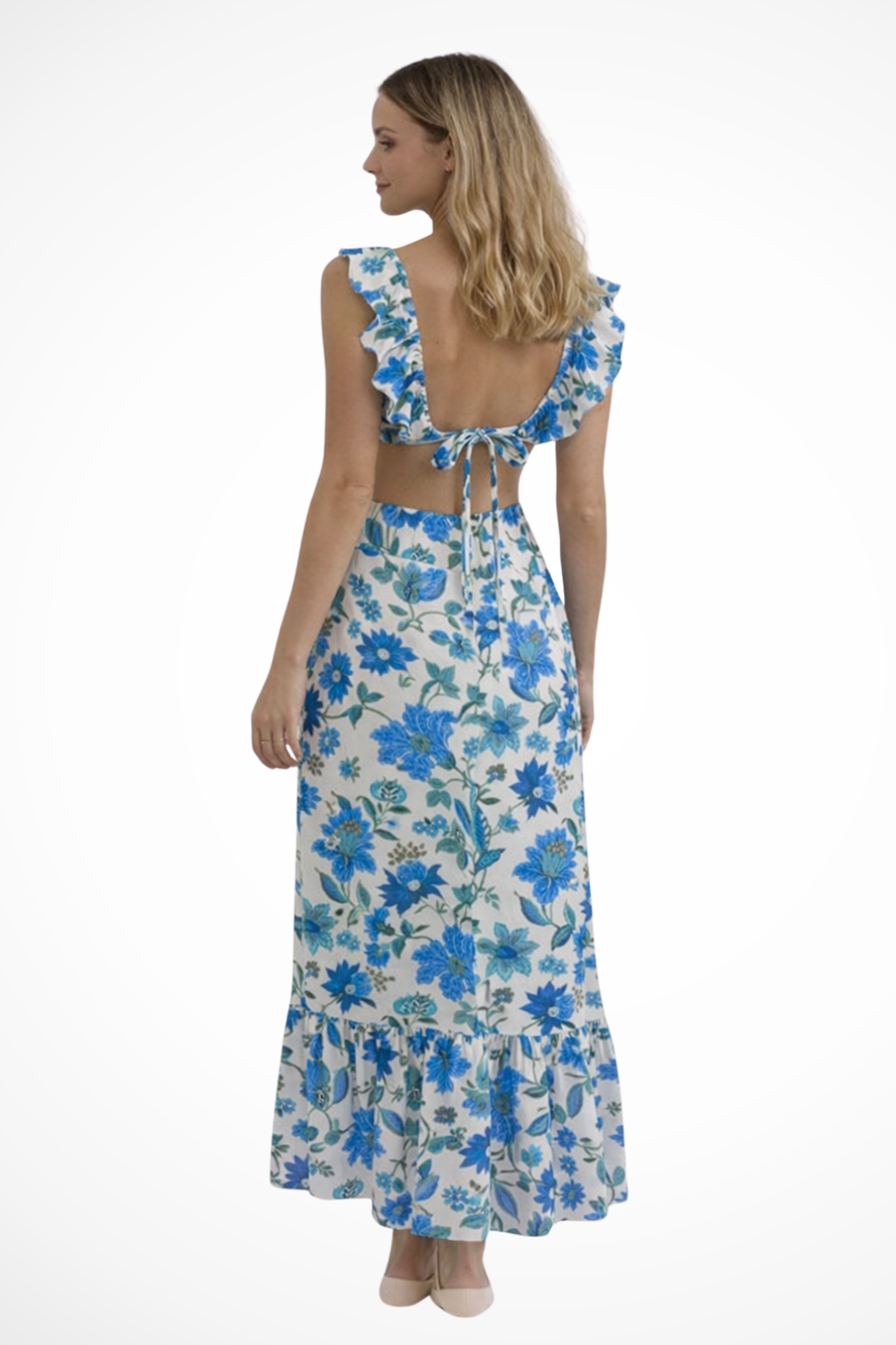 Floral Ruffle Maxi Dress for Women | V Neck Design | Perfect for Casual or Formal Occasions | Lightweight Fabric