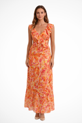 Floral Ruffle Maxi Dress for Women | V Neck Design | Perfect for Casual or Formal Occasions | Lightweight Fabric