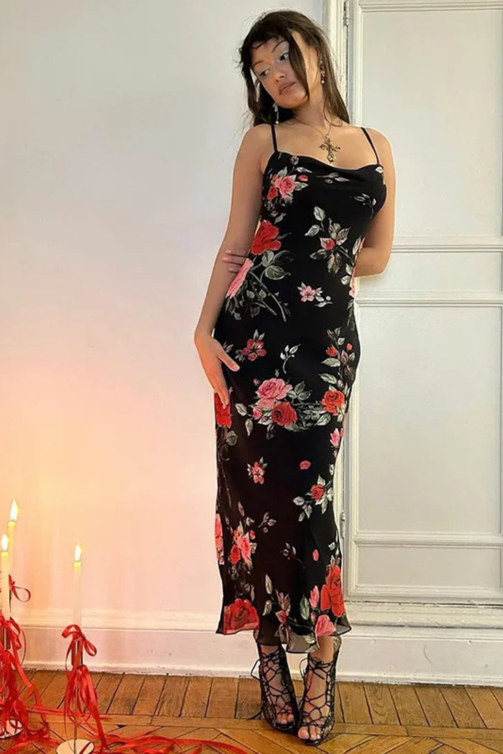 Floral Spaghetti Strap Maxi Dress | Lightweight Summer Wedding Gown for Women | Elegant Floral Print Design