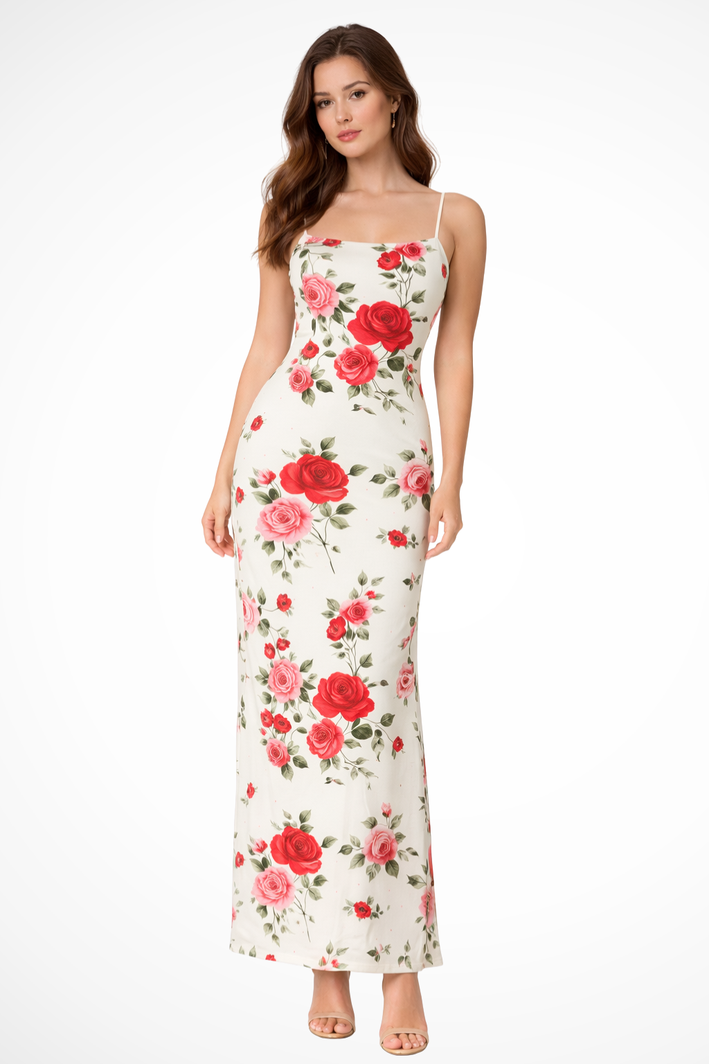 Floral Spaghetti Strap Maxi Dress | Lightweight Summer Wedding Gown for Women | Elegant Floral Print Design