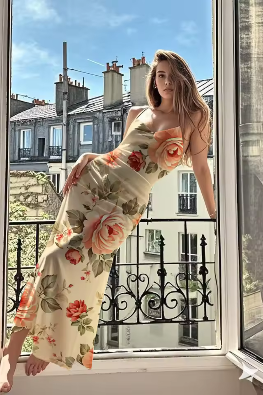 Floral Spaghetti Strap Maxi Dress | Lightweight Summer Wedding Gown for Women | Elegant Floral Print Design