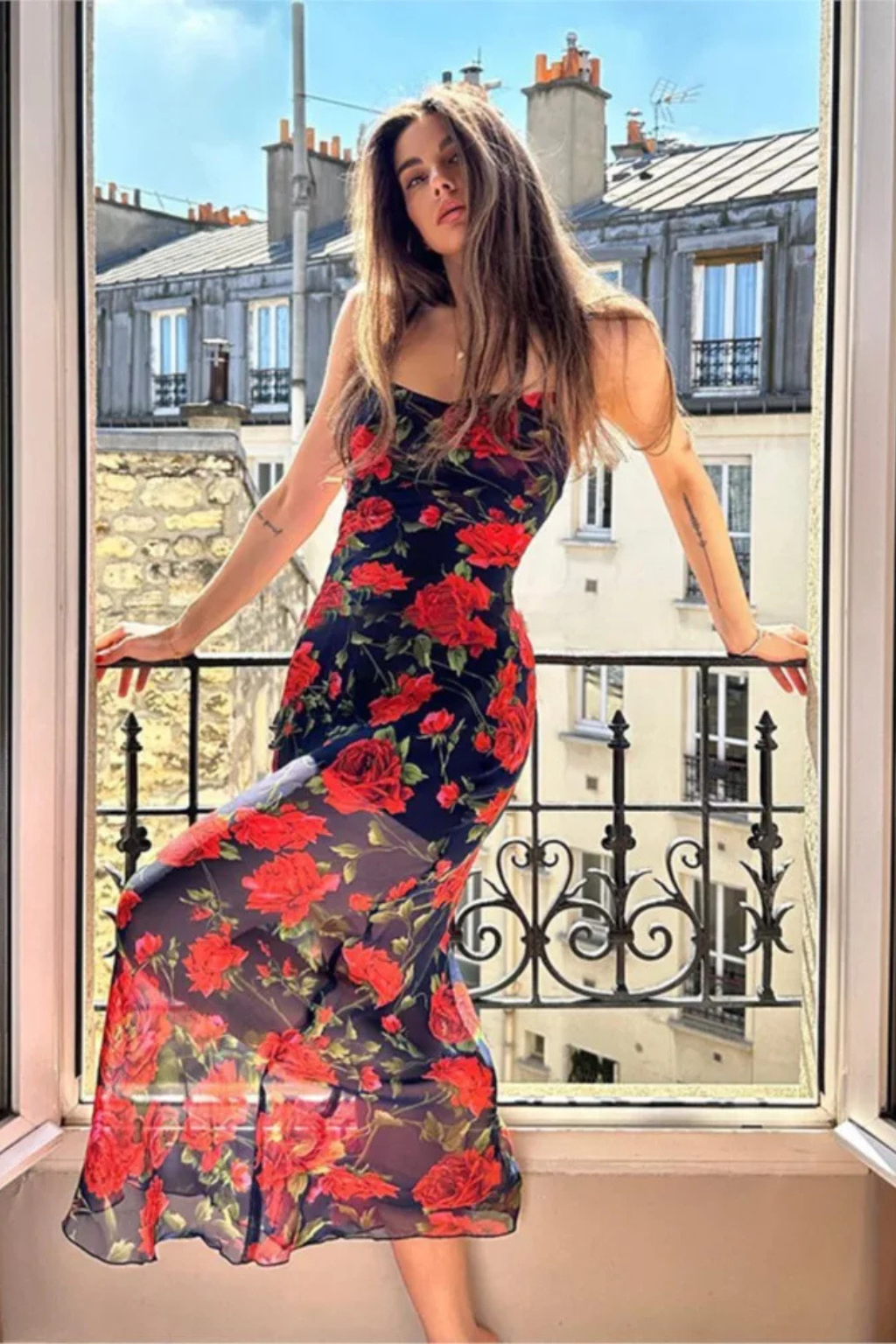 Floral Spaghetti Strap Maxi Dress | Lightweight Summer Wedding Gown for Women | Elegant Floral Print Design