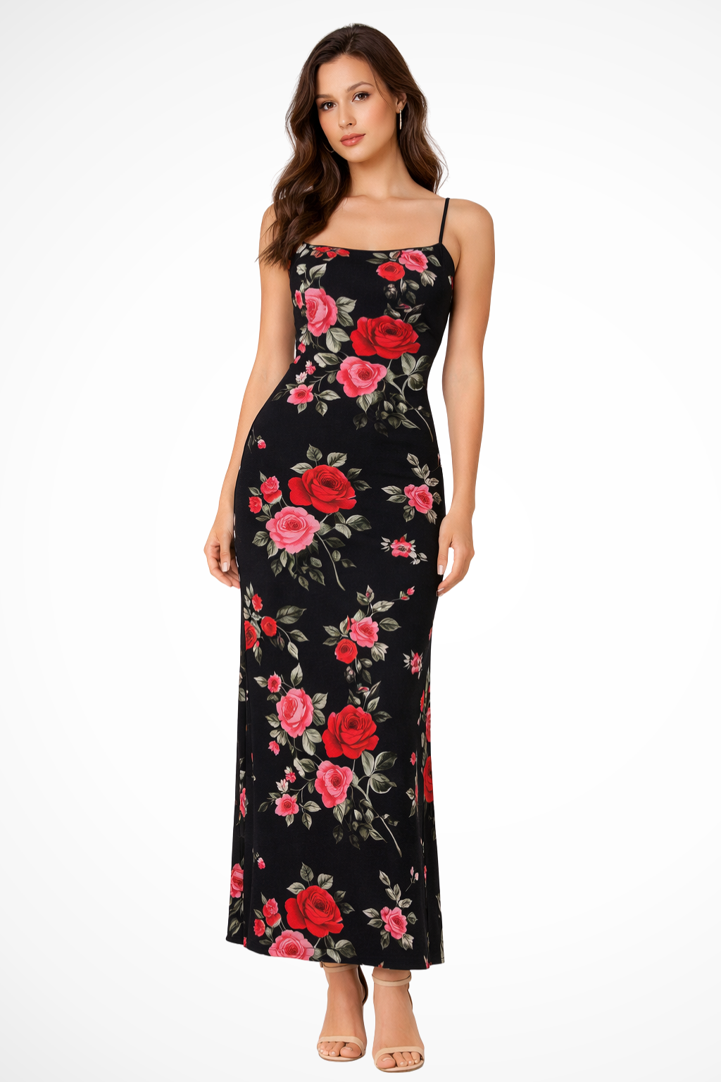 Floral Spaghetti Strap Maxi Dress | Lightweight Summer Wedding Gown for Women | Elegant Floral Print Design