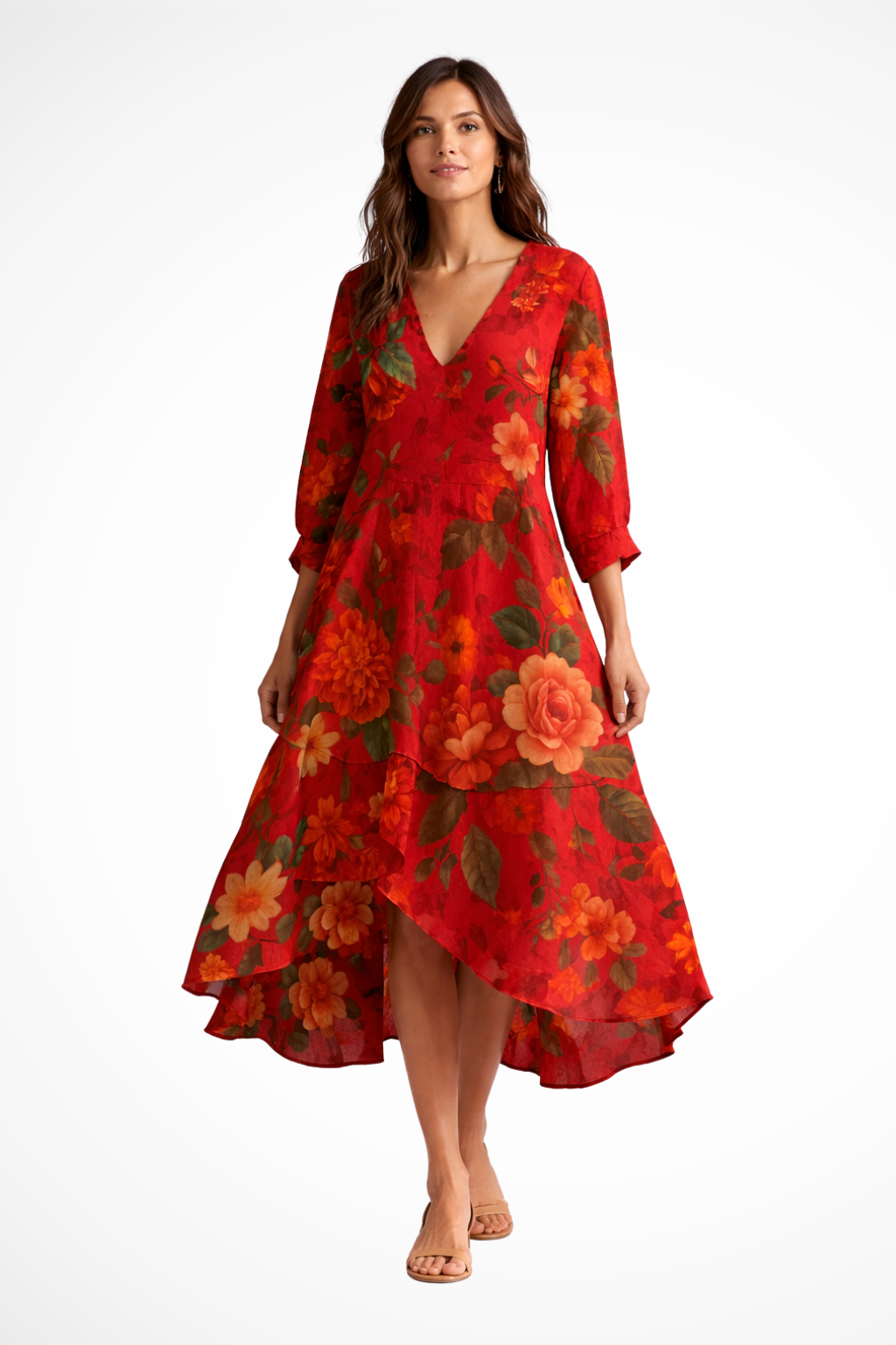 Floral V Neck Boho Summer Dress for Women - Lightweight Cotton Casual Midi Dress for Beach and Outdoor Events