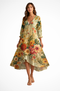 Floral V Neck Boho Summer Dress for Women - Lightweight Cotton Casual Midi Dress for Beach and Outdoor Events