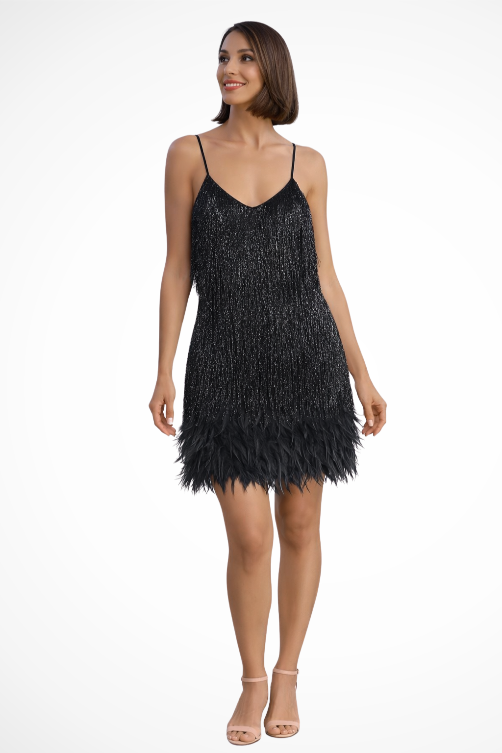 Fringe Detail Sleeveless Cocktail Dress for Women | Elegant Evening Wear | Perfect for Parties and Special Occasions