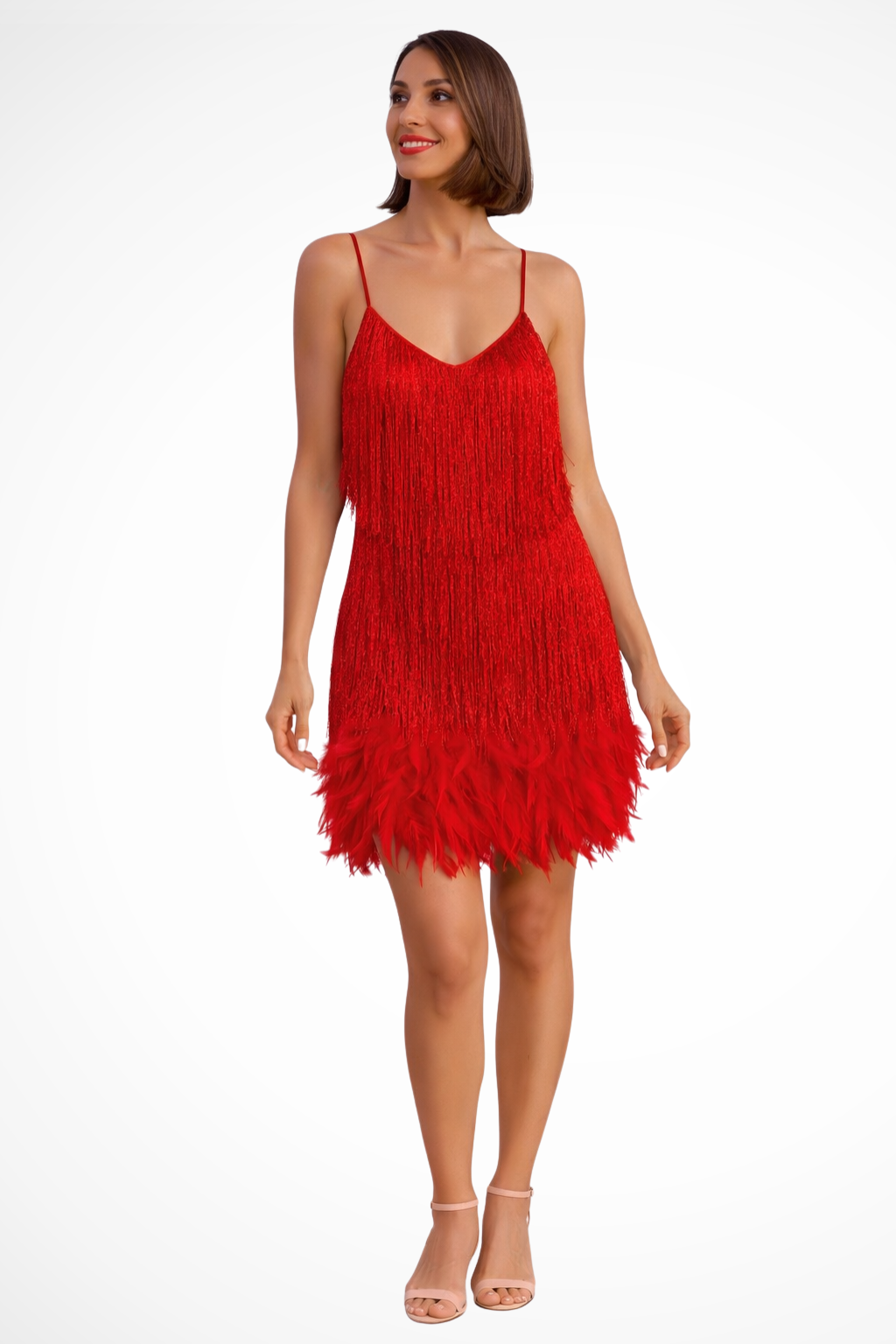 Fringe Detail Sleeveless Cocktail Dress for Women | Elegant Evening Wear | Perfect for Parties and Special Occasions