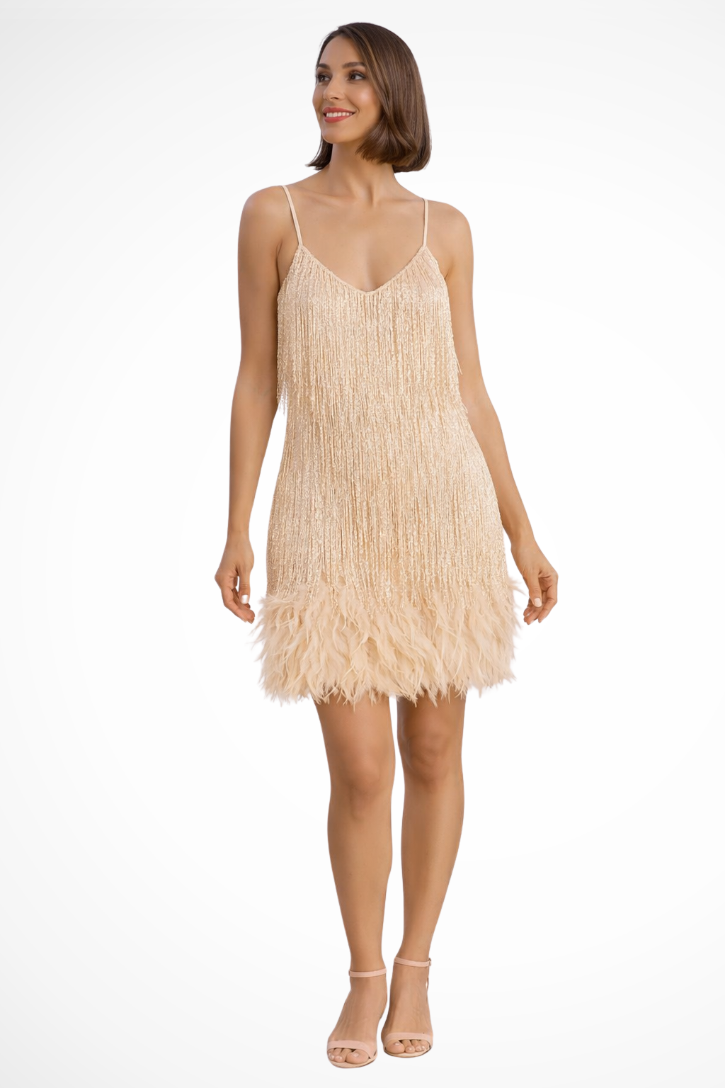 Fringe Detail Sleeveless Cocktail Dress for Women | Elegant Evening Wear | Perfect for Parties and Special Occasions