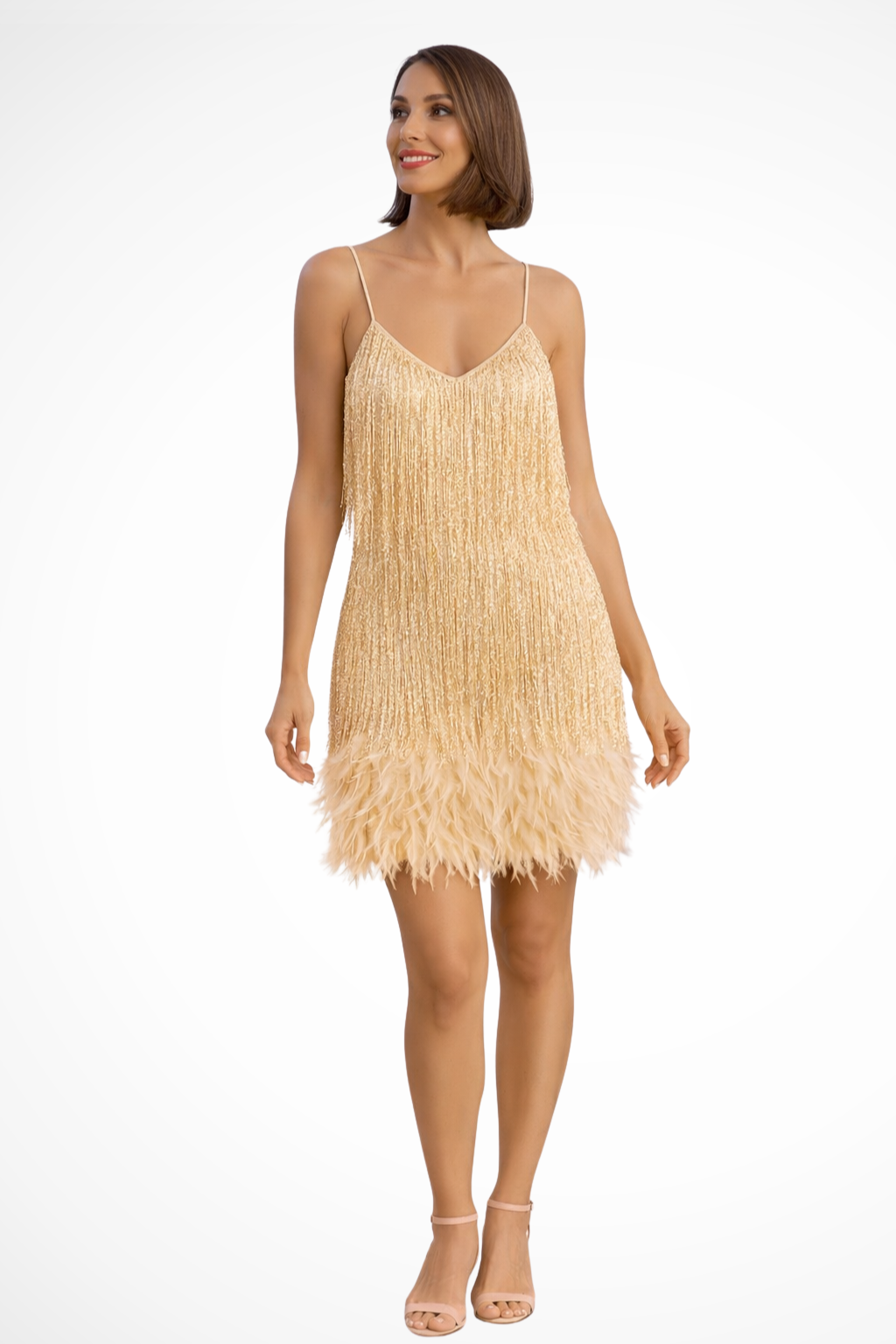 Fringe Detail Sleeveless Cocktail Dress for Women | Elegant Evening Wear | Perfect for Parties and Special Occasions