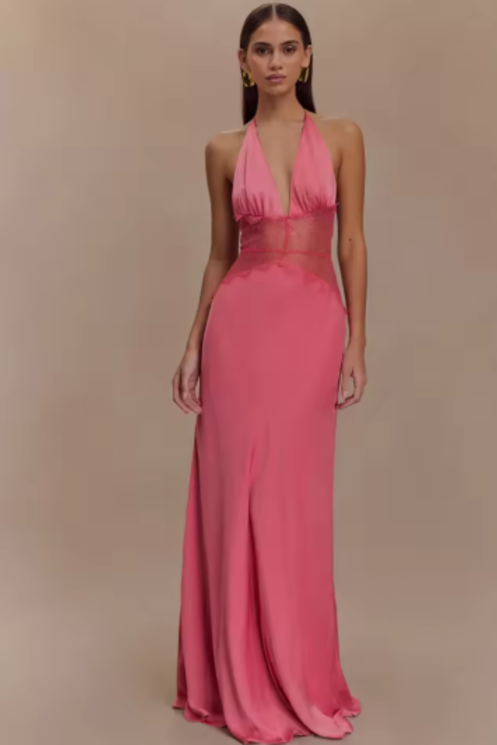 Halter Neck Backless Maxi Dress for Women | Elegant Wedding Guest Attire in Lightweight Fabric