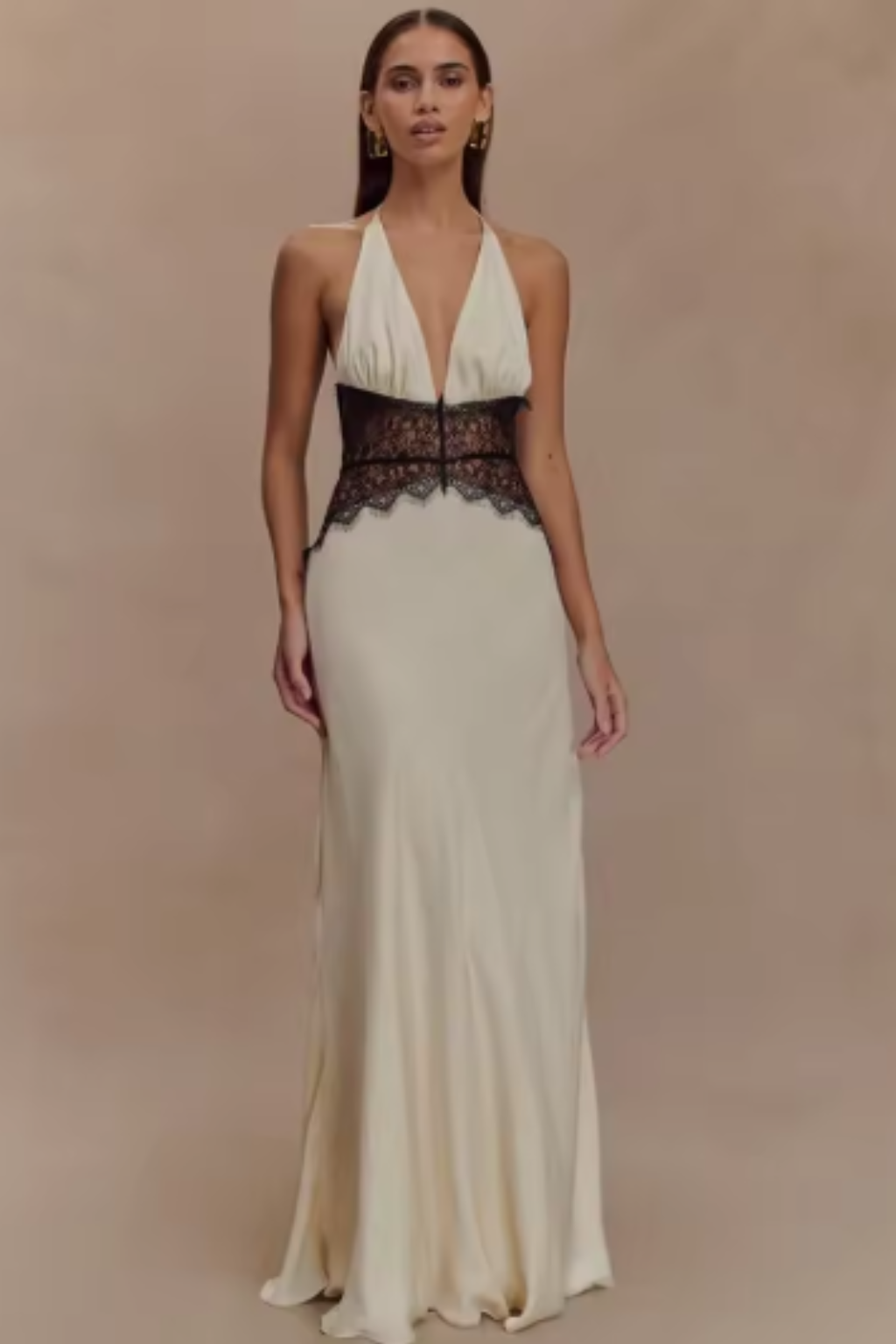Halter Neck Backless Maxi Dress for Women | Elegant Wedding Guest Attire in Lightweight Fabric