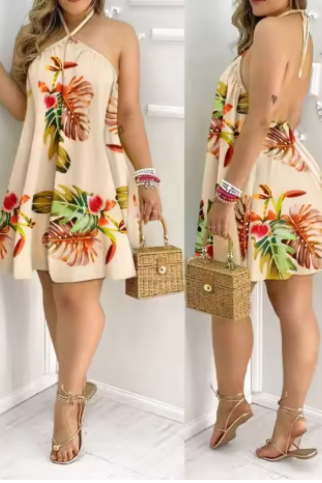 Halter Neck Backless Mini Dress for Women | Lightweight Fabric | Perfect for Parties and Summer Events